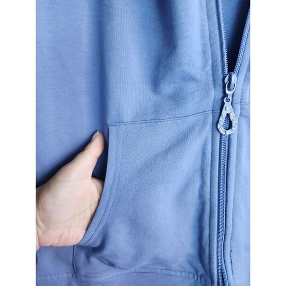 Quacker Factory Women Blue Full Zip w/Floral Hem Cotton Hoodie Sweater size 2X - Picture 5 of 10